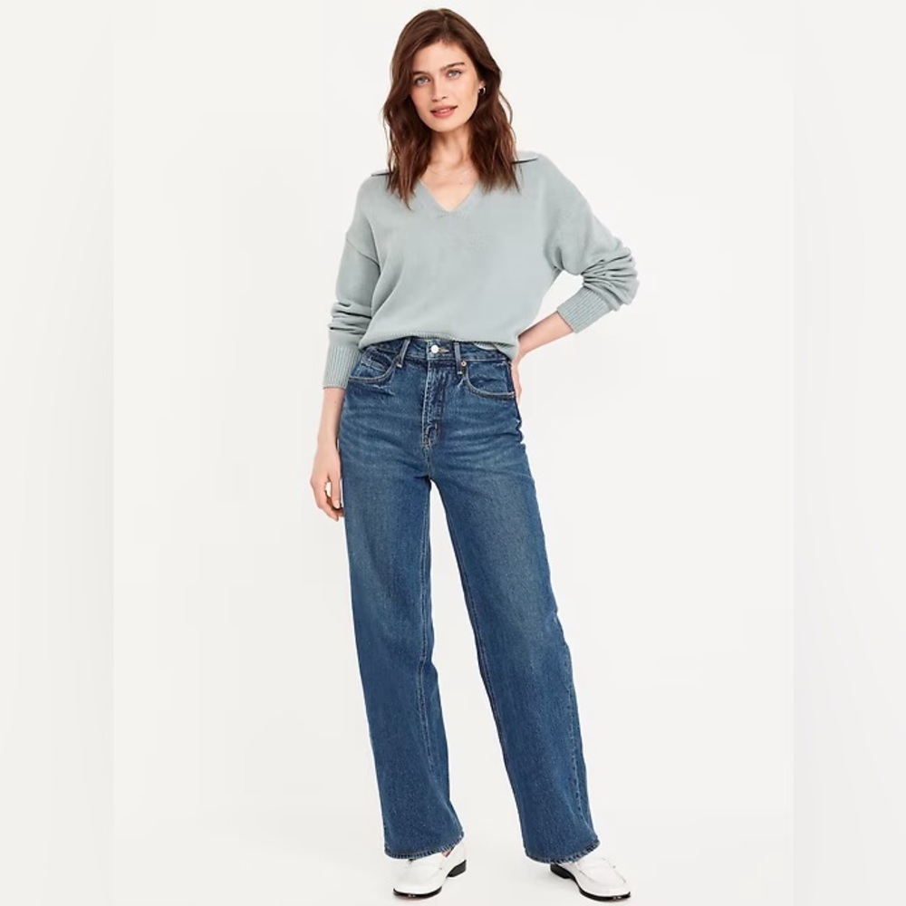 Old Navy Extra High-Waisted Wide-Leg Jeans Sz 8 TALL